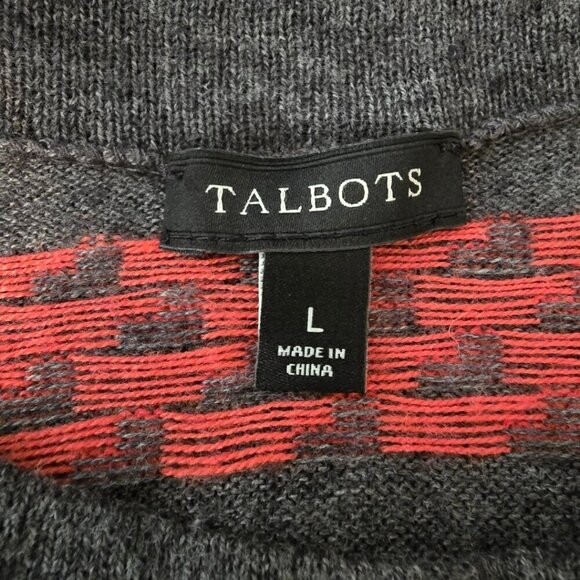 Talbots Gray Aztec Argyle Lambswool Blend Crewneck Sweater Sz L - Picture 5 of 6
